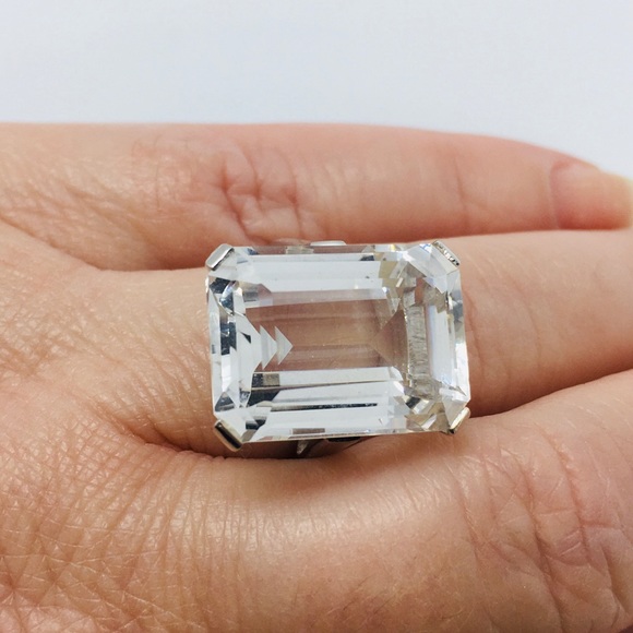 unknown Jewelry - Vintage Sterling Silver Rock Crystal Quartz Ring